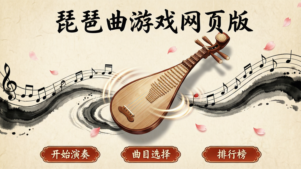 һ�ź��ŷ�������Ϸ�����ͼ������������һ�Ѿ��µ�ľ��������������ֽ�ʸб����ϣ����ܻ�����������������ˮī���ƣ����涥����ë������д�š���������Ϸ��ҳ�桱���ײ������š���ʼ���ࡱ����Ŀѡ�񡱡����а������ŷ簴ť������ɫ�����׻ơ���졢ī��Ϊ�������Ϊ����ˮī�廭��ϸ�ڰ�����������Ч��Ʈ��Ļ��꣬���������ɾ����޶���Ԫ��