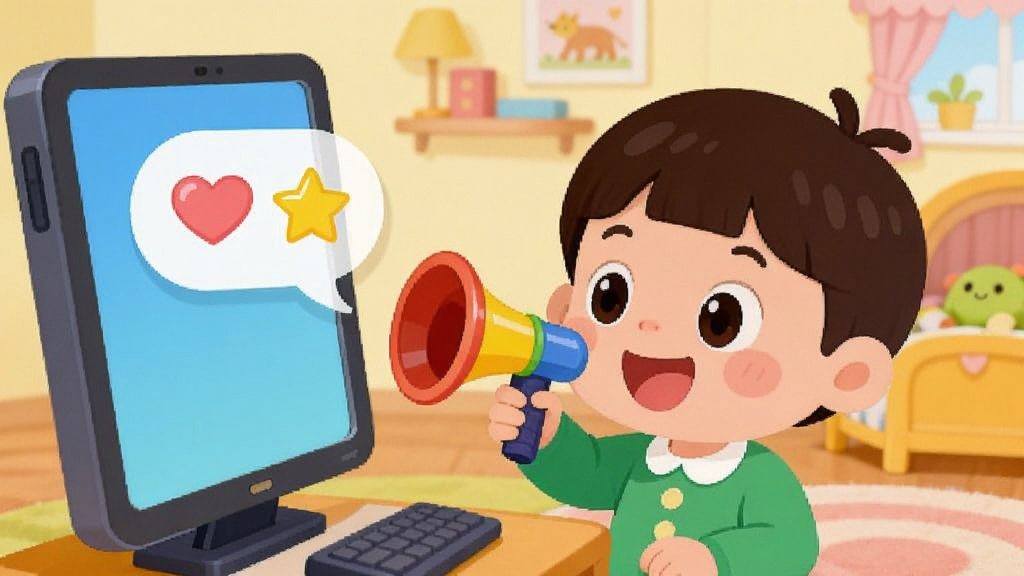��ͨ����Ӧ�����������������������б�������С��������˵�����Ա���һ���Ի�����ʾ���ĺ�����ͼ�꣬С����������Ļǰ���ĵ�Ц�ţ���������ܰ�Ķ�ͯ�������Ϊ��ƽ��ͨ�廭��ɫ�����죬�����������޶�������