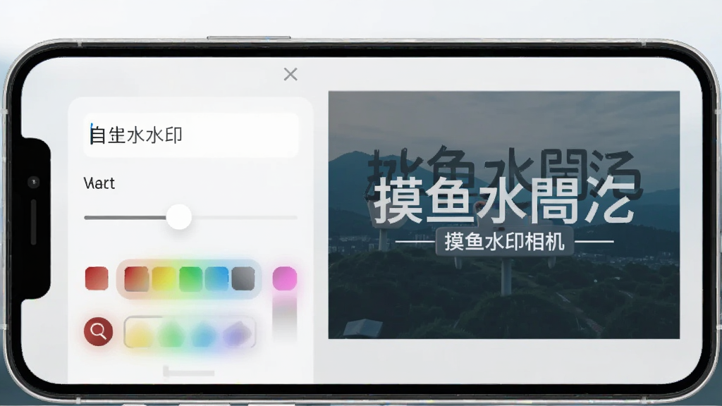 ����ˮӡ����Զ���ˮӡ�༭���棬�ֻ���Ļ��ʾ�༭��壬���������������������С���ڻ��顢��ɫѡ�������Ա�����ƬԤ��������Ƭ�ϵ��������ڱ༭��ˮӡ���֣�������࣬����ִ������ʸɾ����޶���Ԫ��