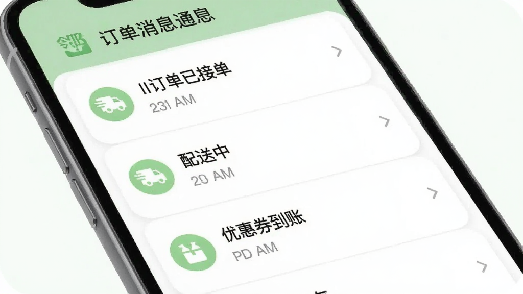 �����̳Ƕ�����Ϣ֪ͨ���棬�ֻ���Ļ����ʾ��Ϣ�б������������ѽӵ��������С��Ż�ȯ���˵�֪ͨ��Ŀ��ÿ����Ϣ����ʱ�����ͼ�꣬�����������죬��ɫΪ��ɫ��ǳ��ɫ�����ʸɾ�������Ԫ��
