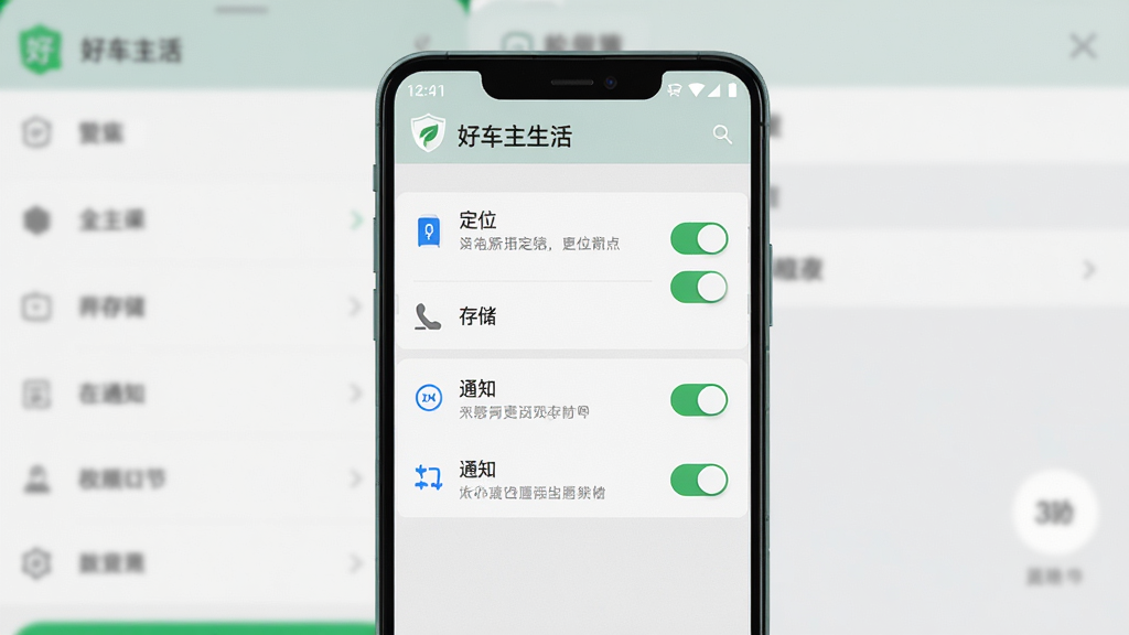 ��������һ����׿�ֻ�չʾ���ó������APP��Ȩ�����ý��棬�������г���λ���洢��֪ͨ��Ȩ�޿��أ�����Ϊ�����ֻ����ò˵��黯����������Ϊ����չʾ�����Ϊ��ˬǳ�ұ�ƽ����ϸ�ڰ���Ȩ�޿���״̬������ͼ�ꡢ��ʾ���֣����ʸ���ɾ��޶���Ԫ��