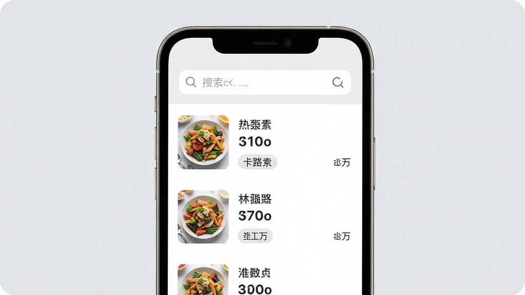��·���������㹤��ʳ���������ݿ���棬��������Ϊ�ֻ���Ļ��д����Ļ��չʾ����������ʳ���б��������򣬱���Ϊ���ǳ��ɫ���������½ṹ���Ű���������Ϊ��ˬ����磬ϸ�ڰ���ʳ������ͼ���������ֺͷ����ǩ�����ʸ��壬�ɾ��޶���Ԫ��