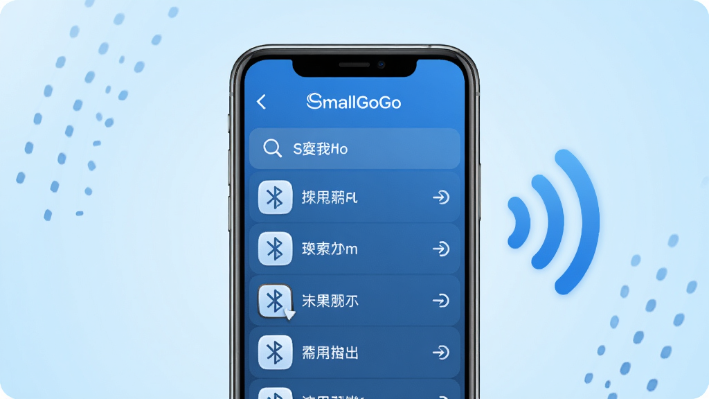 SmallGoGo������Խ���ʾ��ͼ����������Ϊ�ֻ���Ļ��ʾ�������������豸�б����Ա����źŲ���ͼ�꣬����Ϊǳ��ɫ���䣬��������죬���־��жԳƣ�ϸ�����������ʸɾ����޶���װ��Ԫ��