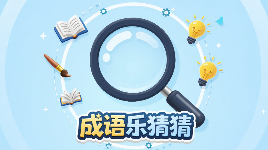 ����������һ���޴�ķŴ󾵣��Ŵ������ǡ������ֲ²¡���logo���Ŵ���ΧƯ���Ÿ���Сͼ�����鱾�����ʡ����ݣ�������ǳ��ɫ���䣬�Ű����Բ�λ��Ʋ��֣�����Լ�ִ���ϸ�������������������ɾ��޶���Ԫ�ء�