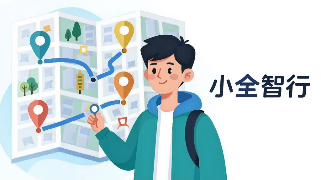 һ��AI���ɵĲ�ͼ��������һλ������վ�ڳ��е�ͼǰ����ͼ�ϱ�ע�˶����ɫ��λ�㣬һ����ɫ·�߽������㴮�������������Ҳ��С�Сȫ���С����ֱ�ʶ��������Ϊ��ƽ���廭��ɫ�����£����ʸɾ�