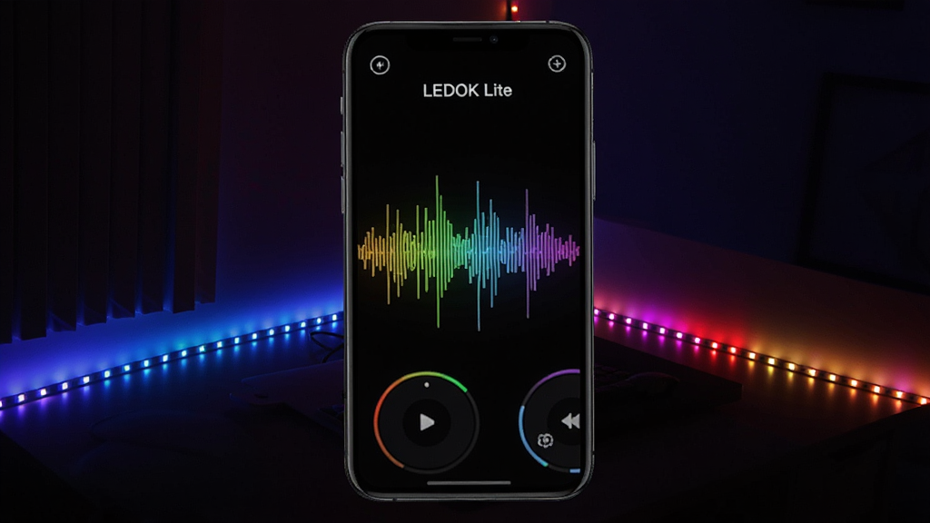 LEDOK Lite�����ɶ�ģʽЧ��ͼ���ֻ���Ļ��ʾ����������ƹ�ͬ�������Ľ��棬�����ǰ�ɫ������һ�������ֽ����ɫ��LED�ƴ�����Χ��ǿ�ң���񶯸�ʱ�У�ϸ�����������ʸɾ����޶���Ԫ��