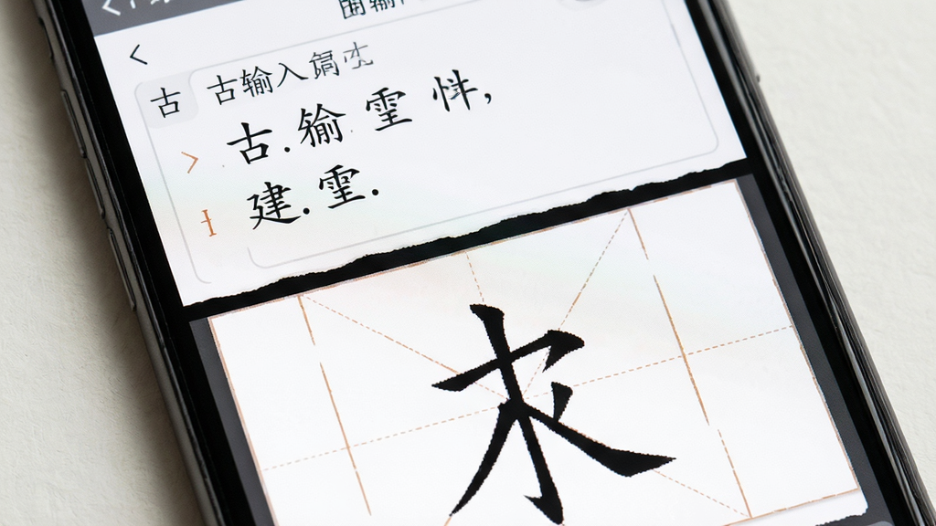 �鷨����APP�Զ������ɽ��棬����Ϊ�ֻ���Ļ��д����Ļ����ʾ�û����������ʫ���֣��·�ʵʱԤ�����ָ�����Ч��������Ϊ�Ϸ�������·�Ԥ�������Ű����������Ϊ���¹��߷磬ϸ�ڰ�������������ϸ������Ϊ���塢����Ϊ��ɫֽ�ţ����ʸ��壬�޶���Ԫ��