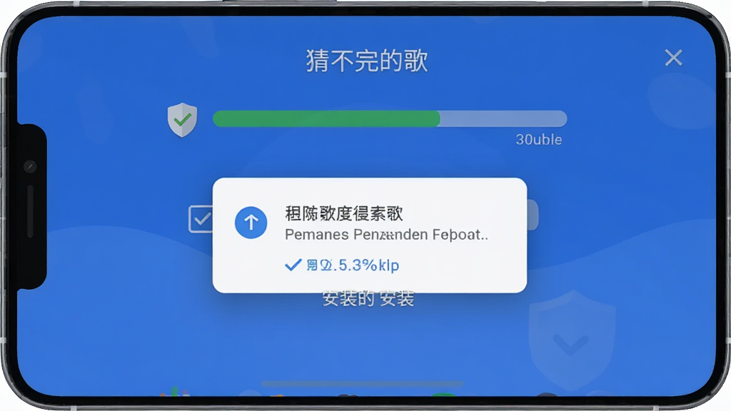 ������һ���ֻ���Ļ��ʾ�²���ĸ谲װ���棬����Ϊ��Ļ���밲װ��������Ȩ����ʾ�������Ű����������Ϊ��ƽ��UI���ϸ�ڰ������ư�ȫͼ�ꡢ��ѡ�򡢽��Ȱٷֱȣ����ʸ��壬�ɾ����޶���Ԫ��