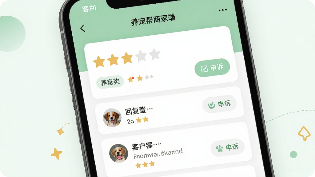 ������̼Ҷ˿ͻ����۹���ҳ�棬�ֻ���Ļ��ʾ����������ͻ������б�������Ϊ�����ɫ���ɫ������Ϊ���½ṹ�����Ϊ���¿�Ƭʽ��ƣ�ϸ�ڰ������۱�ǩ���ظ���ť��������ڣ������������ɾ����޶���Ԫ��
