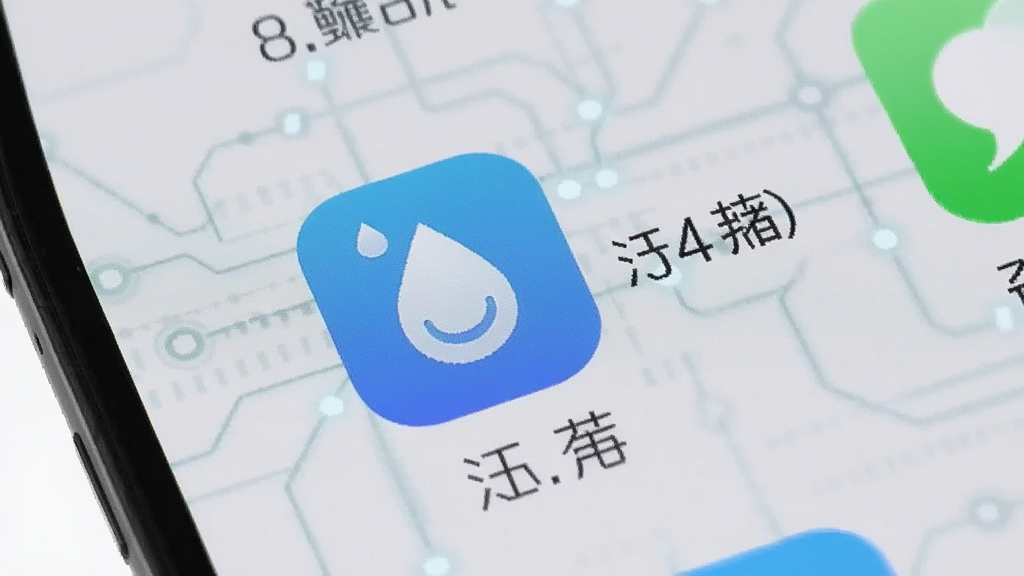 手机屏幕显示存储空间管理界面,汗滴App图标旁边标注较小的占用数值,背景为浅灰色科技感线条,布局为居中展示App图标,风格为扁平化信息图,细节上数字清晰可辨,画质干净,无多余元素