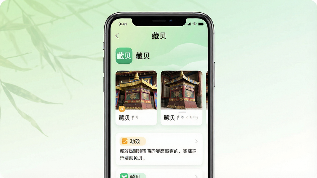 һ��չʾ�ر�App������ֻ�����ͼ������������һ�����������ֻ����ֻ���Ļ����ʾ�ر�App����ҳ����ҳ�����С��ر���Ӧ�����ƣ��м������Ųر�ĸͼƬ��Ƭ�͹�Ч�������֣�����Ϊ���ŵ�ǳ��ɫ���ɫ���䣬���������Ȼ��ϸ�ڰ����ֻ��߿�ĸ߹⡢��Ļ�ϵ�ͼ������������ɼ������ʸɾ����޶���Ԫ��