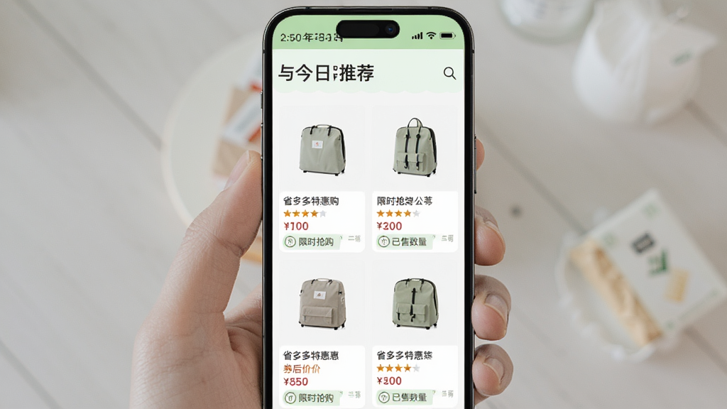 ʡ����ػݹ�ÿ�վ�ѡ�Ƽ�ҳ�棬�ֻ���Ļ����չʾ������������������Ƽ��������·����������е���Ʒ��Ƭ��ÿ�ſ�Ƭ������Ʒʵ��ͼ�����ơ�ȯ�������������������ɫ���������µ�ǳ��ɫ���ɫ��������ż���ϸ�ڰ������Ǻ�����ʶ����ʱ��������ʱ�����������ɾ����޶���Ԫ��