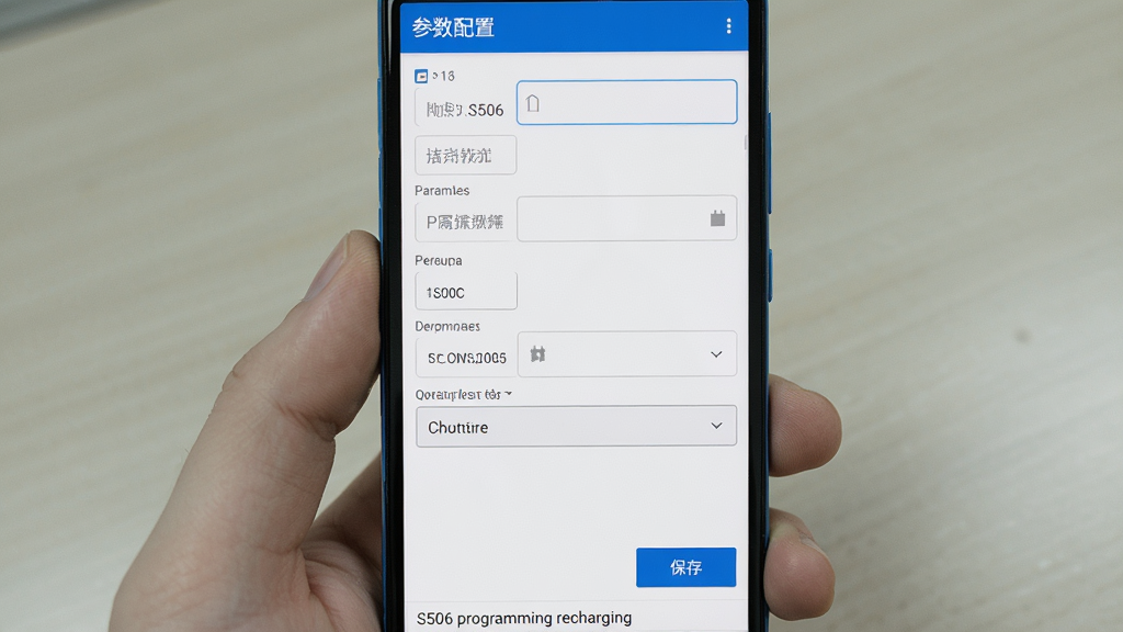 ����Ϊ��׿�ֻ���ʾS506 programming recharging�������ý��棬�������ж����������������˵��ͱ��水ť������Ϊ�ֻ������������б����ϵ������У��Ű����룻���Ϊ��ˬ����磻ϸ�����������ǳ��ɫ�߿򣬱��水ťΪ��ɫ����Ļ������