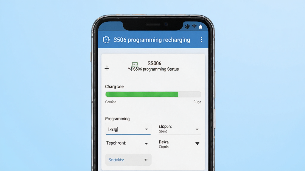 ����Ϊһ����׿�����ֻ�����Ļ����ʾS506 programming recharging�����Ĳ������棬���������豸����״̬�����������ͱ�̲���ѡ����ֲ����ֻ����з��ã�����Ϊǳ��ɫ���䣻�Ű�������������Ԫ���������У����Ϊ�ִ��Ƽ���UI��ƣ�ϸ�����ֻ��߿�����΢���⣬��Ļ�����������ɼ�������