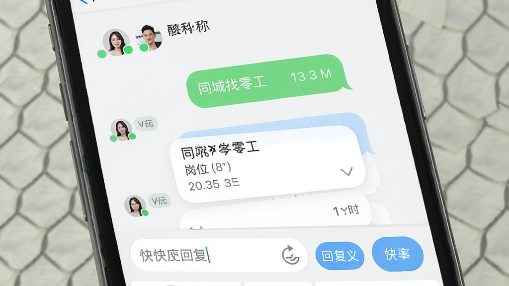 ͬ�����㹤���칵ͨ���棬�ֻ���Ļչʾ�Ի��������λ��Ϣ��Ƭ��������ʾ�Է��ǳ�������״̬���ײ�Ϊ��������ݻظ���ť����������죬ϸ�ڰ����Ѷ������ʱ����������������ɾ����޶���Ԫ��