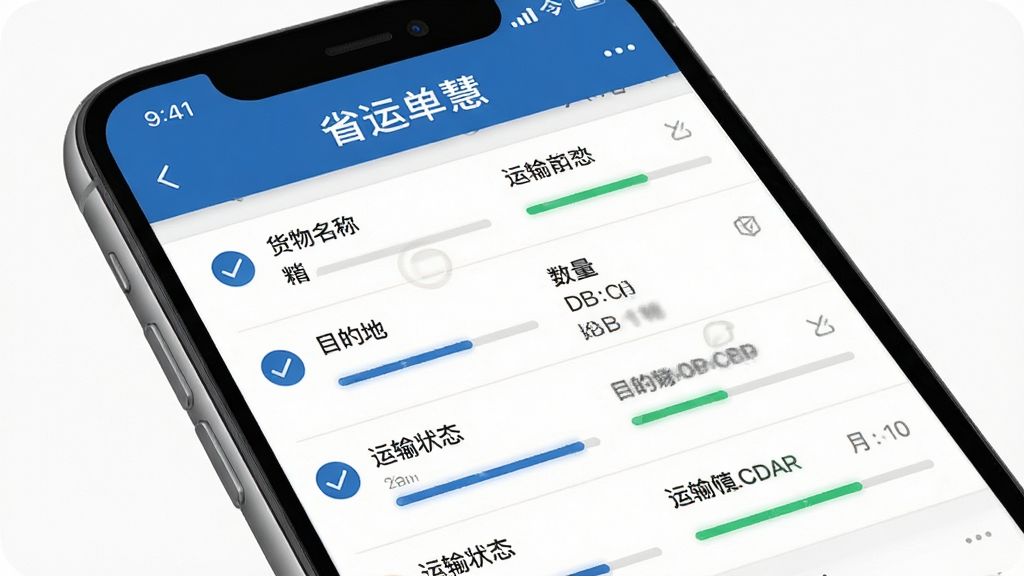 ʡ�˻�APP�˵��������ܽ�����дͼ������չʾ�ֻ���Ļ�ϵ��˵��б�����ϸ��Ϣҳ�棬�����������ơ�������Ŀ�ĵء�����״̬���ֶΣ�����Ϊ���½ṹ���Ϸ�Ϊ�������·�Ϊ�б������Ϊ�������磬ϸ�ڰ�����ɫ��ѡͼ�ꡢ�������������������ɾ����޶���Ԫ��