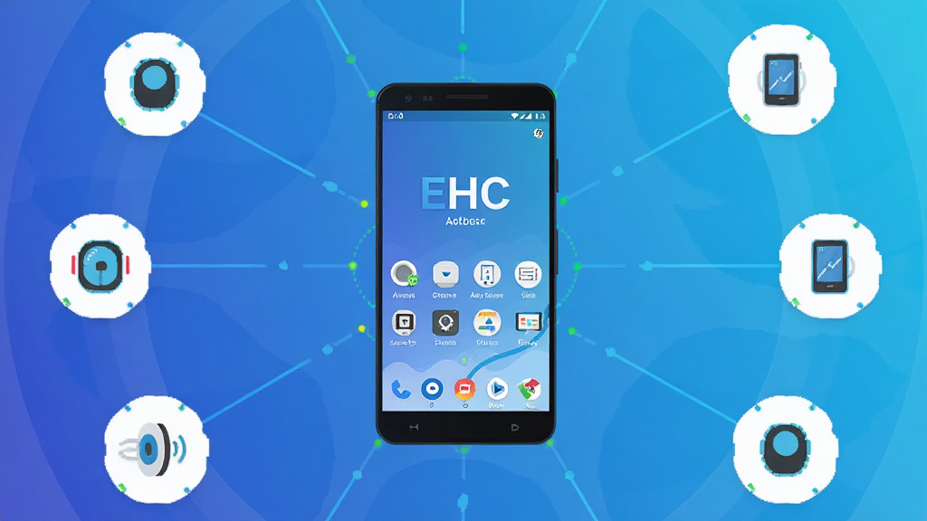 ��������EHC������Ϊһ����׿�ֻ���Ļ��ʾEHCӦ�������棬����Ϊ����չʾ�ֻ��뻷�Ƶ������豸ͼ�꣬�Ű����Բ�η���״���У����Ϊ�ִ��Ƽ��б�ƽ�廭��ϸ�ڰ�����ɫ���䱳�����豸����������״ָ̬ʾ�ƣ������������ɾ����޶���Ԫ��