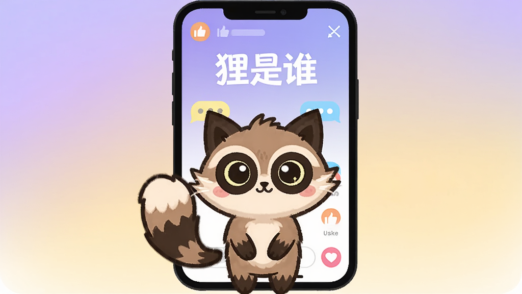һֻ�ɰ��Ŀ�ͨС��èվ���ֻ���Ļǰ����Ļ����ʾ�罻�������棬����Ϊ��͵Ľ�����ɫ�뵭��ɫ���������ķ����������ơ�����˭�����ֱ�ʶ�����岼��Ϊ���й�ͼ�����Ϊ��ƽ����ͨ�廭��ϸ�ڰ���С��è��Բ�۾�������β�͡���Ļ�ϵ��������������ͼ�꣬���ʸ��壬�ɾ����޶���Ԫ��