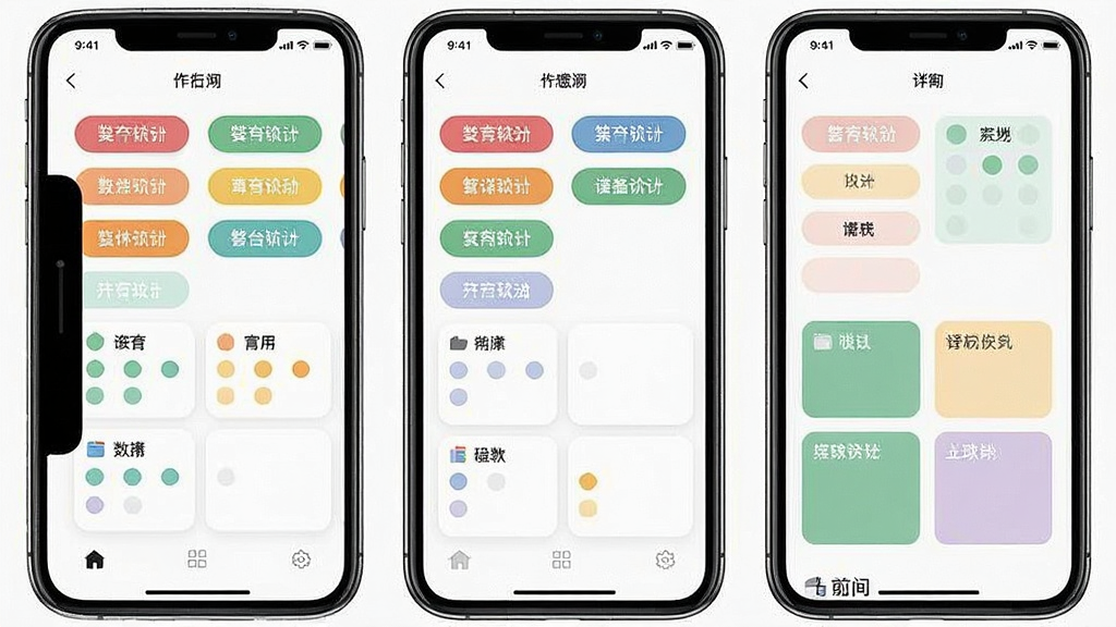 一张展示数记软件分类管理界面的手机截图,画面中显示多个彩色标签和分组卡片,布局整齐,风格清爽,细节清晰,画质高清,干净,无多余元素