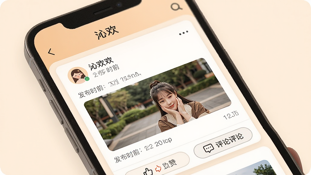 һ�ű����߻���̬�㳡���ܵĽ���ͼ����������Ϊ�ֻ���Ļ����Ļ����ʾ���߻�����̬�б���ÿ����̬�����û�ͷ���ǳơ�������������ͼ���·��е��������۰�ť�����ֲ��ÿ�Ƭʽ��ƣ������ů��ͣ�ϸ�ڰ�������ʱ���뻥�����������ʸɾ���������Ԫ��