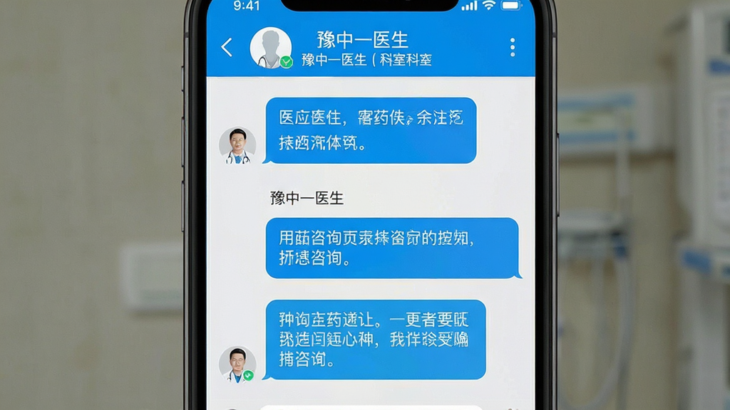 ����Ϊ�ֻ�������棬��ʾ�����롰ԥ��һҽ����ҽ���ĶԻ���¼�������漰��ҩ��ѯ������Ϊ�ֻ���Ļ��д���У��Ű�Ϊ�������չʾ�����Ϊ���ҽ��������ɫ��ϸ��Ϊ�Ի�����������������ʾҽ�������Ϳ��ң�����Ϊ���塢�ɾ����޶���Ԫ��