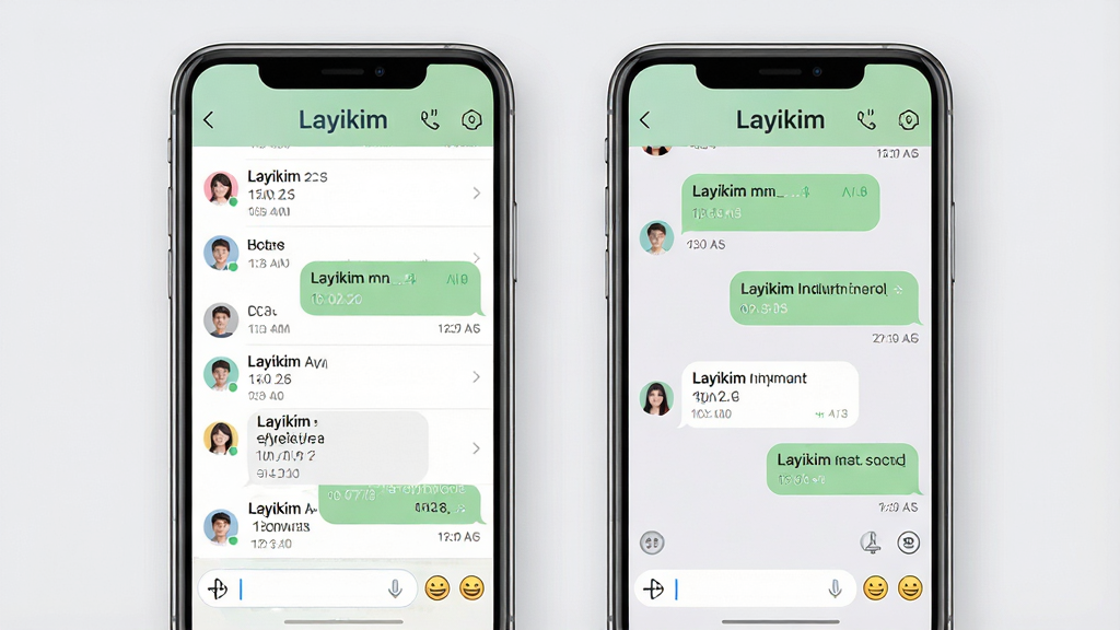 һ��չʾLayikim��ʱ��������ͼƬ�����������������ֻ���Ļ������ʾ�������Ļ��ʾ�����б����Ҳ���Ļ��ʾ����ĶԻ����ݣ�������ɫΪ��͵���ɫ�Ͱ�ɫ������Ϊ�ɾ���ǳ��ɫ�����ֲ��öԳ�ʽ��ͼ����Ļ�Ϸ���Layikim���ֱ�ʶ���·��������ͱ��鰴ť�����Ϊдʵ�����ֲ�Ʒչʾͼ��ϸ�ڰ����������������ݡ�ʱ������û�ͷ�񡣻������������߾��ȣ��޶���װ��Ԫ�ء�
