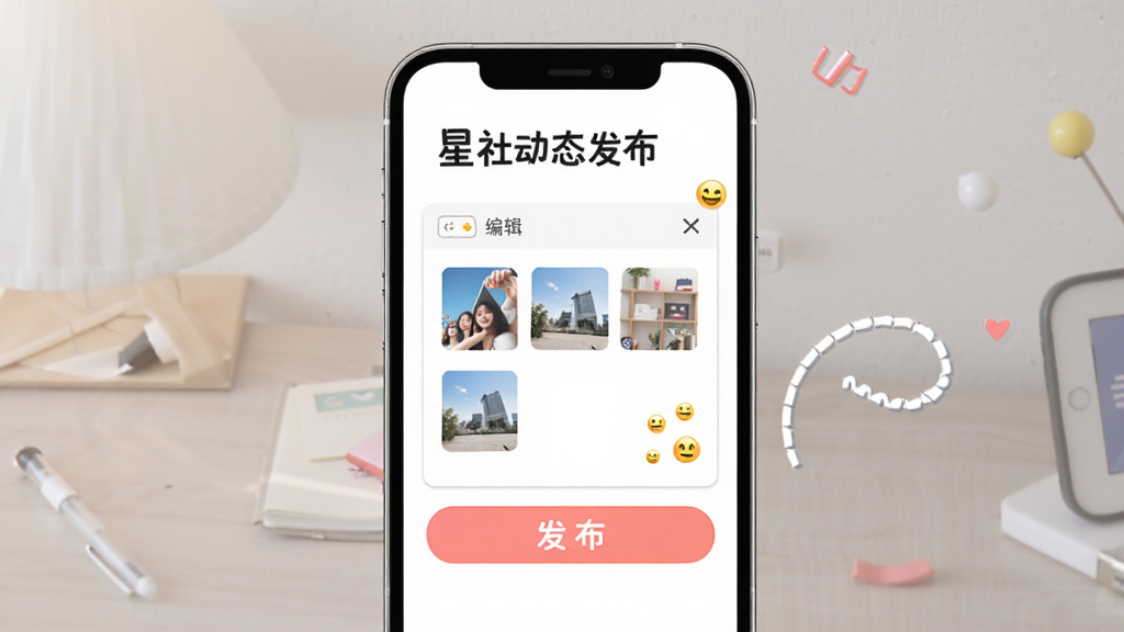 ���綯̬����ҳ�棬����Ϊ�ֻ���Ļ����ʾ�༭��ͷ�����ť������Ϊ���ľ۽����Ű�ֱ�ۣ����������ᣬϸ�ڰ���ͼƬ����ͼ�ͱ���ͼ�꣬���ʸ��壬�ɾ����޶���Ԫ��