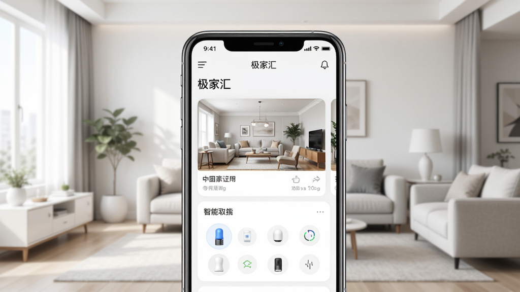 ���һ�Ӧ��������չʾ�������������һ�������ֻ�����Ļ��ʾ���һ�APP��ҳ�������ҾӰ�����Ƭ�������豸������壬����Ϊ�ִ���Լ�������������ֲ��þ��й�ͼ���������������ϸ����ͻ���ֻ���Ļ������Ҿӻ����ںϣ������������ɾ����޶���Ԫ��