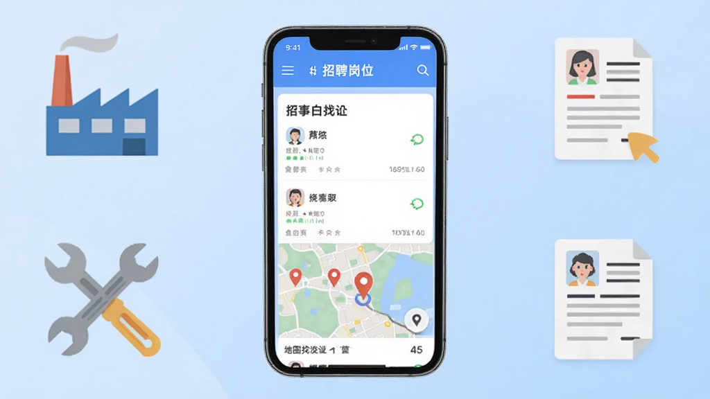 ����App������չʾ���ֻ���Ļ���з��ã���Ļ����ʾ��Ƹ��λ�б����ͼ�һ�ܣ�����Ϊǳ��ɫ���䣬��Χ���ƹ��������ߡ�����ͼ�꣬������ƽ����ϸ�����������ʸɾ����޶���Ԫ��