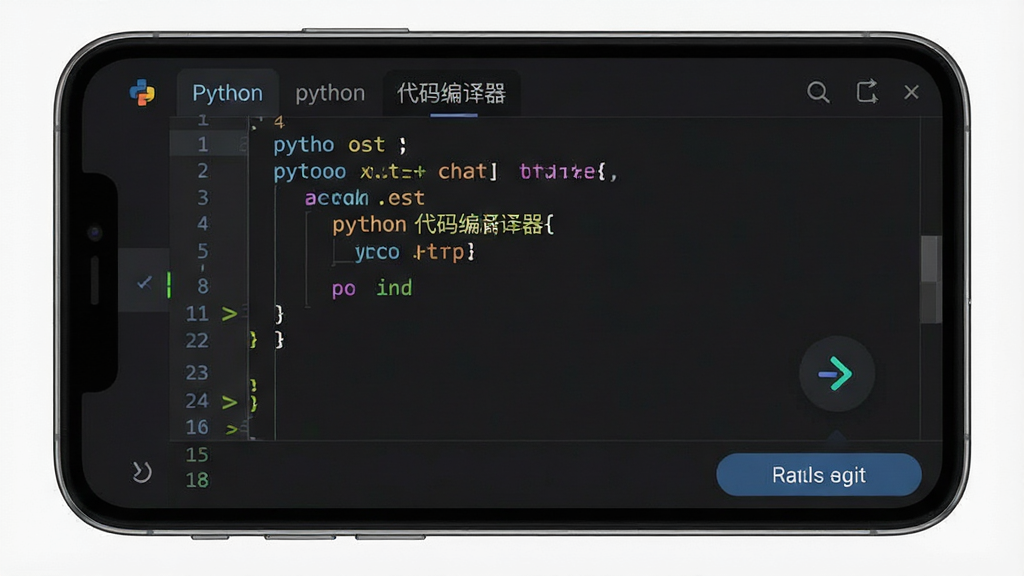 һ��չʾpython����������ֻ��˽����ͼƬ������Ϊһ�������ֻ�����Ļ������ʾ��ɫ����Ĵ���༭���򣬴����Բ�ɫ������ʾ�����ֲ������½ṹ���Ϸ�Ϊ�ļ���ǩ�����·�Ϊ���������������а�ť���Ű�������������Ϊ�Ƽ��б�ƽ����ƣ�ϸ�ڰ��������кš������ο��ߡ���������ͼ�꣬���ʸ��壬����ɾ����޶���Ԫ�أ���Ļ����ʾ���֡�python�����������