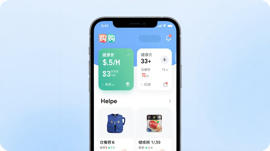 һ��չʾ����Ӧ���������ͼƬ�������������ֻ���Ļ����Ļ����ʾ����APP����ҳ�������������ݿ�Ƭ����Ʒ�Ƽ�ģ�飬����Ϊ��͵�ǳ��ɫ���䣬������ִ���ϸ�����������ʸ��壬�ɾ��޶���Ԫ��