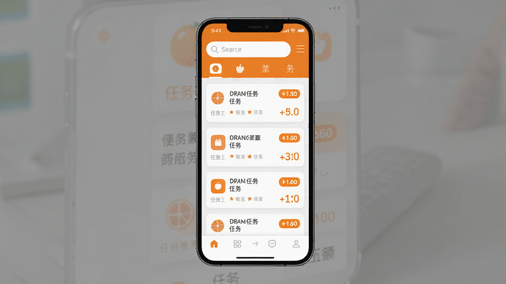 ���Ӽ��ֻ�Ӧ��������չʾ������Ϊһ�������ֻ�����Ļ��ʾ���Ӽ�APP�������б�ҳ�棬����Ϊ�Ϸ�������������ǩ���м�Ϊ����Ƭ�б����ײ�Ϊ���������Ű��������࣬���Ϊ�ִ���ƽ��UI��ƣ�ϸ�ڰ�����ɫ����ɫ������ͼ�ꡢ����ǩ�����ʸ��壬�ɾ����޶���Ԫ��