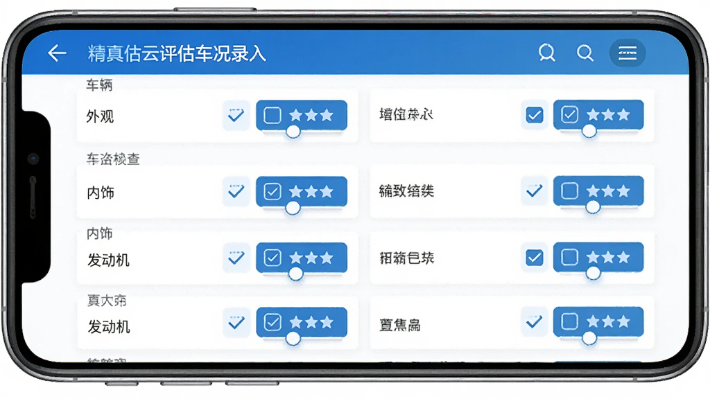 ���������������¼����棬�ֻ���Ļ��ʾ��������λ������б���������ۡ����Ρ��������յȷ�����ÿ����Ŀ���й�ѡ�����ֿؼ���������ɫΪ��������磬���ֹ�����ϸ�����������ʸɾ����޶���Ԫ��