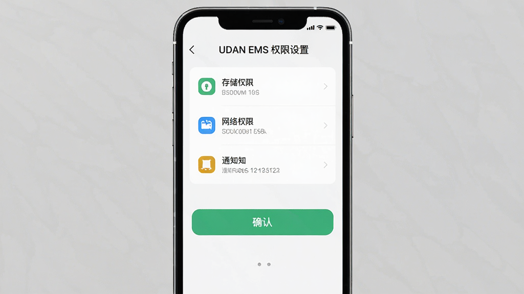 ����Ϊ�ֻ���Ļ��ʾ���Ӧ��Ȩ�����ý��棬����Ϊ�����ֻ�ģ��չʾ���Ű�Ϊ�Ϸ�Ȩ���б��·�ȷ�ϰ�ť�����Ϊ��ƽ��UI��Ʒ��ϸ�ڰ����洢Ȩ�ޡ�����Ȩ�ޡ�֪ͨȨ��ͼ�ꡢ����