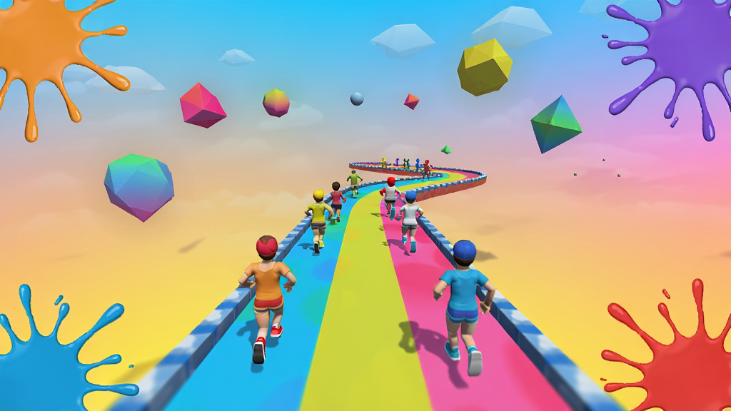 Color Run 3D��Ϸ�������ͼ������������һ��ɫ�����޵�3D�ܿ��������������в�ɫС�����ڱ��ܣ������ǽ���ɫ����պͼ�����״��װ��������Ľ��в�ɫ���Ϸɽ�Ч�����������������ã����廭�ʣ��ɾ��޶���Ԫ��
