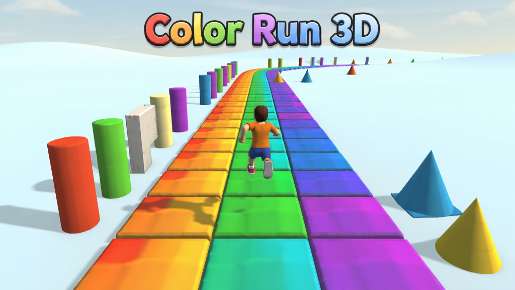 Color Run 3D��Ϸ����չʾ��һ���ɺ�Ȼ������Ͻ���ɫ��ƴ�Ӷ��ɵ�3D�ܵ���Զ�����죬�ܵ������в�ɫԲ��������׶�ϰ��һ��С��������Ծ�������д���