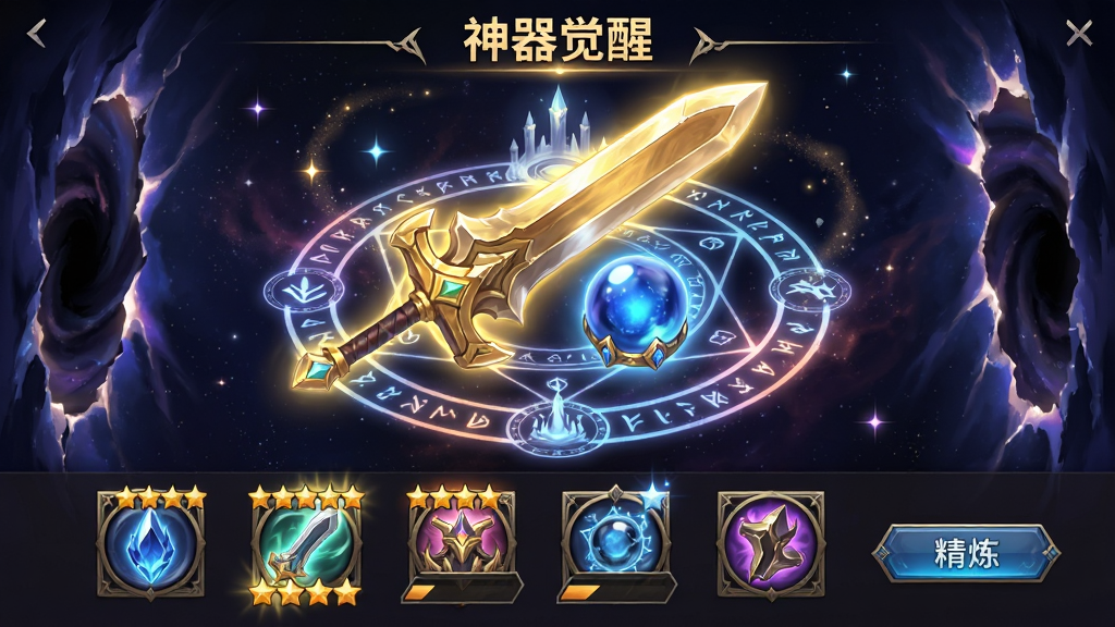 ��ö���Ԫ�������չʾ���棬��������������һ�ѷ���Ľ�ɫ�޽���һö��ɫ���飬��Χ�����Ź�֮ʥ�����ô�Ԫ�ķ��Ĺ⻷���·�������������λͼ�꣬���������ѵ�������ʾ�Ǽ�������Ϊ����������ǿ����Ԫ�ѷ죬����Ϊ�Ϸ����⡰�������ѡ����в��������棬�·��������뾫����ť�����Ϊ��ϵ��Ϳ��÷磬ϸ�ڰ������Ρ��ǳ���ħ������·�����ʸ��塢����ɾ����޶���Ԫ��