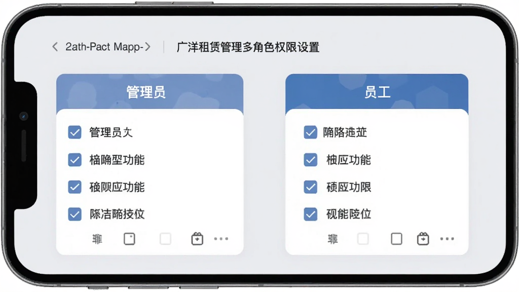 �������޹������ɫȨ�����ý��棬����չʾ�ֻ���Ļ�ϵĽ�ɫȨ�޷���ҳ�棬��������Ա��Ա��������ɫ��Ƭ����Ƭ���й�ѡ�Ĺ���Ȩ���б������岼�ֶԳƣ����������ǳ��ɫ���������廭�ʣ��޶���װ��