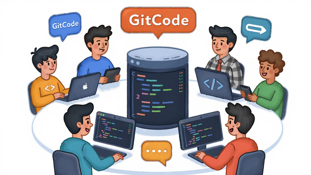һ�ű���GitCode�Ŷ�Э��������ʾ��ͼ������Ϊ��λ������Χ��һ���������ֿ�����������󣬻������жԻ������������ţ�����Ϊ����Χ��ʽ�����Ϊ�Ѻÿ�ͨ�廭��ϸ�ڰ�����GitCode����ʶ���ɫ��ɫ�������������ɾ����޶���Ԫ��