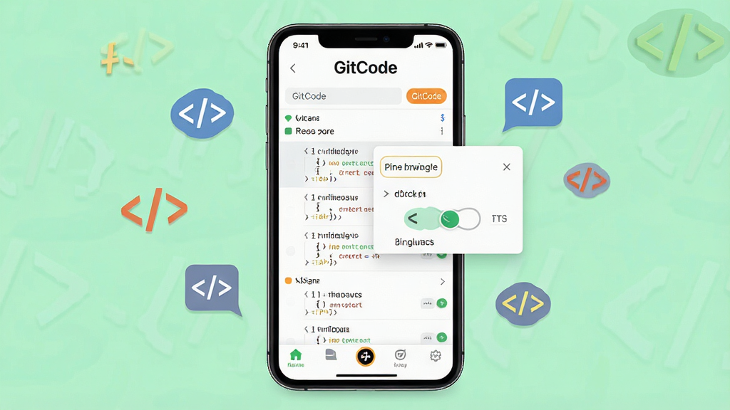 һ��չʾGitCode�ƶ��˲��������ʾ��ͼ������Ϊ�����ֻ���Ļ��ʾ����ֿ��б����֧�л��˵�����Ļ�Ϸ��С�GitCode����ʶ������Ϊ�ֻ����С���ΧƯ��������ţ����Ϊ�����ƶ���UI���ϸ�ڰ����ײ����������ɫ��ǩ�������������ɾ����޶���Ԫ��
