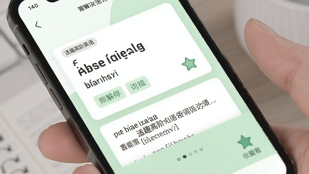 ��Ȥ�߽�Ӣ��ʻ�ѧϰ���棬�ֻ���Ļ��ʾ���ʿ�Ƭ�������������Ƭ���С���Ȥ�߽�Ӣ�С�ֱ�ʶ������Ϊ��ɫ�뵭��ɫ���䣬������£�ϸ�ڰ������ꡢ���Ա�ǩ���ղذ�ť�������������ɾ��޶���Ԫ��
