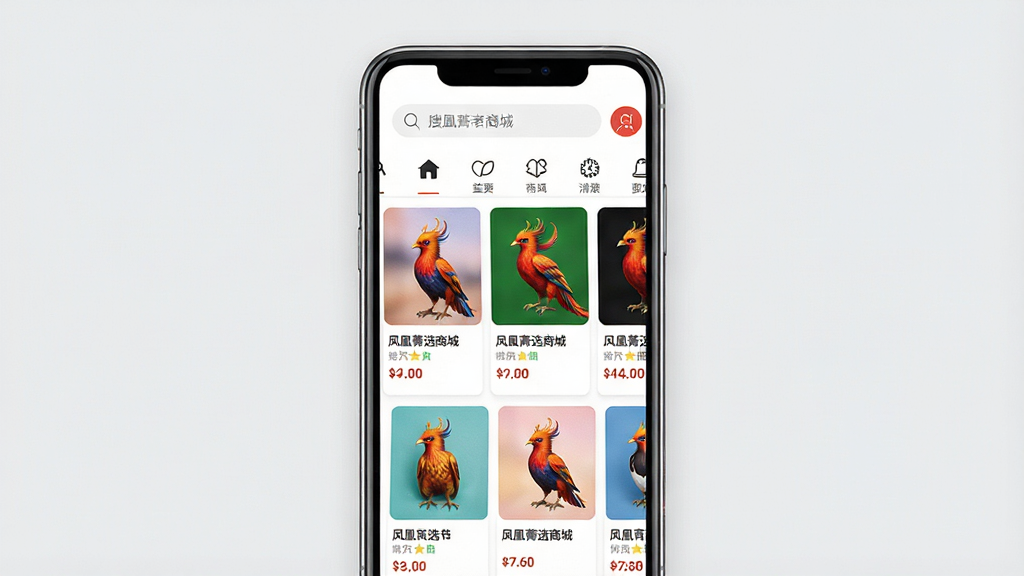 һ��չʾ���ݼѡ�̳��ֻ�Ӧ�ý����ͼƬ������������һ�����������ֻ�����Ļ����ʾ���̳���ҳ����Ʒ�ٲ������֣�������������ͷ���ͼ�꣬�·����������е���Ʒ��Ƭ��ÿ����Ƭ������ƷͼƬ�����ƺͼ۸����岼���������򣬷��Ϊ�ִ���Լ�ĵ���UI��ƣ�ϸ������ƷͼƬɫ�����������ֱ�ǩ�����ɱ棬����Ϊ�ɾ���ǳ��ɫ�������������޶���Ԫ��