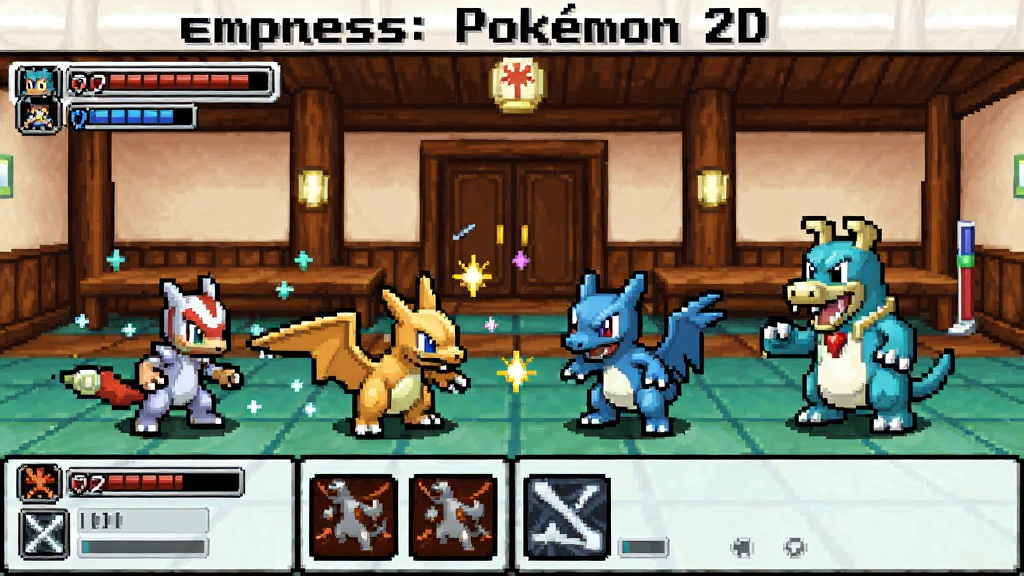 һ��չʾEmpress: Pok��mon 2D����ս�����������ط���棬������������ֻ���ر��������ڶ�ս���������Ҷ��飬�Ҳ��ǵ��ݹ���������Ϊ�����ڲ�װ�Σ����涥�������������ע��Empress: Pok��mon 2D�������Ϊ����غ���RPGս�����棬ϸ�ڰ���Ѫ�������ܲ˵���ս����Ч�����������ɾ����޶���Ԫ��