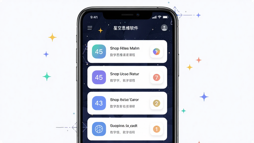 �ǿ�˼ά���������棬����Ϊ�ֻ���Ļ����ʾ��ѧ˼άѵ���γ��б������־���չʾ���Ű������������Ϊ�ִ�������Ӧ��UI��ϸ�ڰ�������ͼ�Ρ����ַ��š��ǿձ���Ԫ�أ����ʸ��壬�ɾ����޶���Ԫ��