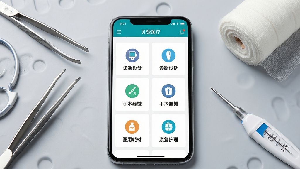 һ��չʾ����ҽ��APP��Ʒ����ҳ�����ͼ�������������ֻ���Ļ����Ļ��չʾ����ҽ��APP�Ĳɹ������б�����������豸��������е��ҽ�úĲġ����������ȷ���ͼ�꣬�ֻ��Ա�ɢ���ż���ҽ����еʵ����ҽ�����ӡ�ɴ���������¼ƣ�����Ϊǳ��ɫ����̨�棬���Ϊ���¼�Լ�Ĳ�Ʒչʾ�磬ϸ�ھ��£����ʸ��壬�ɾ��޶���Ԫ�أ�ͼƬ�д������֡�����ҽ�ơ�