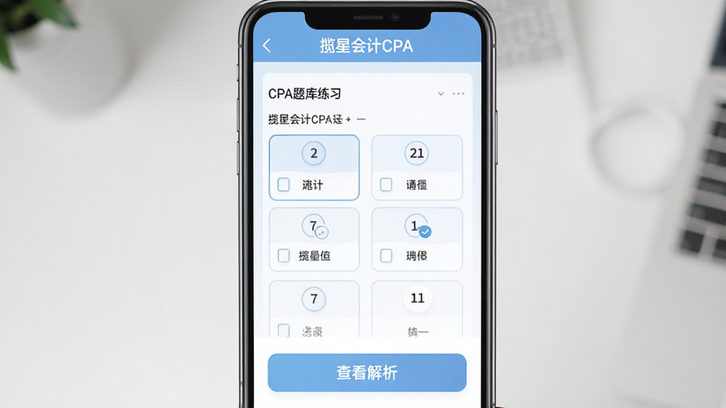 �ֻ�����չʾ���ǻ��CPA�����ϰҳ�棬��Ļ������һ����ƿ�Ŀѡ���⣬�·���