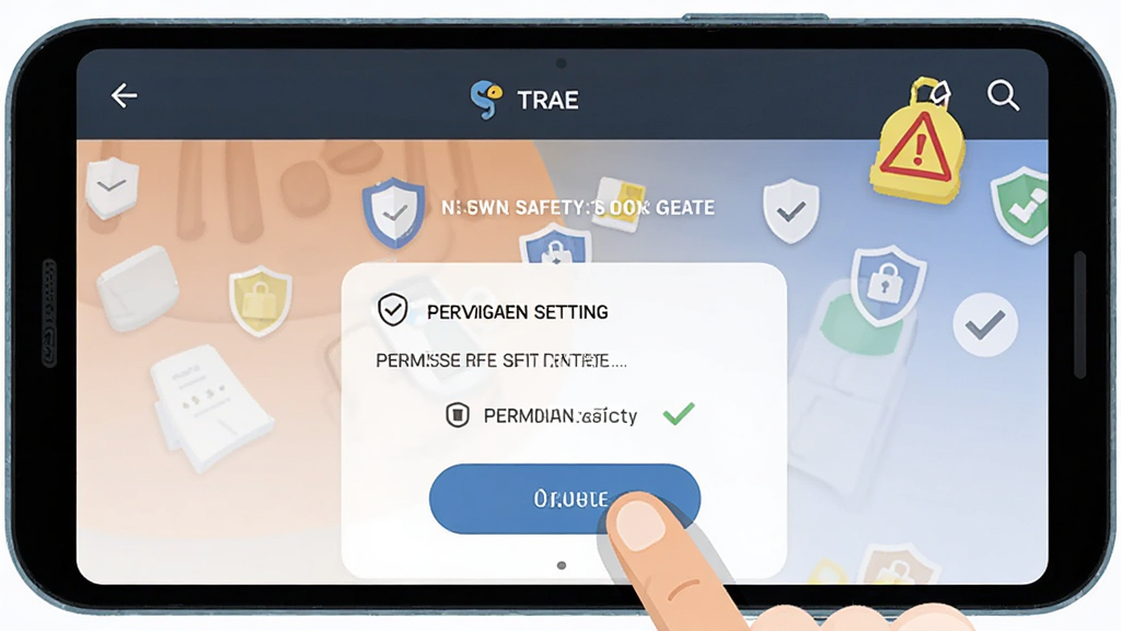 ����Ϊһ����׿�ֻ���Ļ��ʾTRAE�����������������棬�����а���Ȩ��������ʾ�밲ȫ����ͼ�꣬����Ϊ�ֻ���������Ű棬���Ϊ��ƽ��UI�廭��ϸ�ڰ�����ָ�����ť�����ư�ȫͼ����Թ���ǣ�����Ϊ���塢�ɾ����޶���Ԫ��