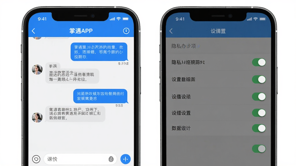 һ��չʾ����APP������������ҳ������ʾ��ͼ���������Ϊ���촰�ڣ��Ҳ�Ϊ��˽����ѡ���б����ֻ���Ļ������ʾ��Ϣ���ݺͿ��ذ�ť������Ϊ���Ҳ��ţ����Ϊ�Ƽ���UIչʾ��ϸ�ڷḻ�����ʸɾ����޶���Ԫ��