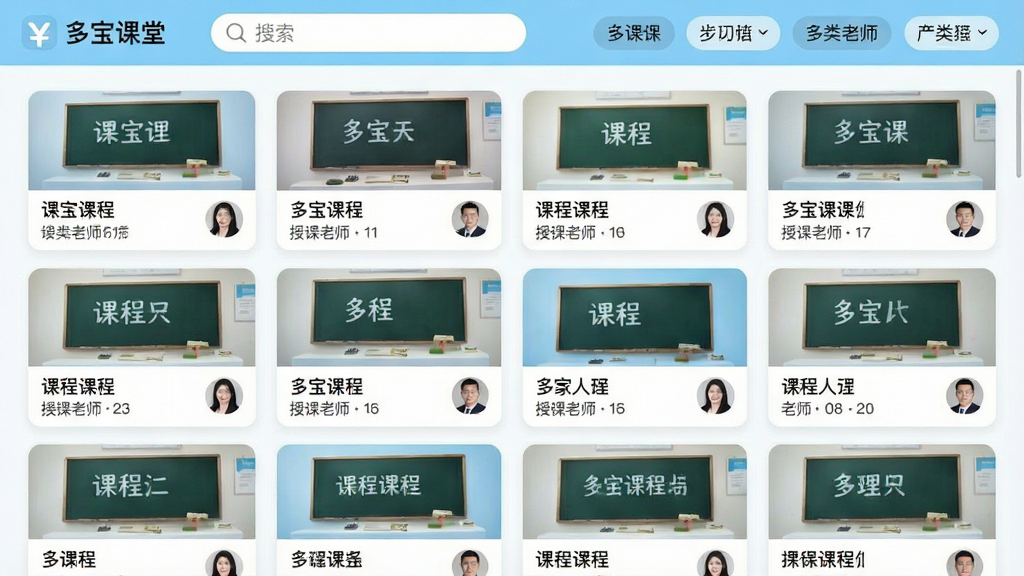 һ�Ŷ౦����APP�Ŀγ��б������ͼ�����������������Ŷ���γ̿�Ƭ��ÿ����Ƭ�����γ̷���ͼ���γ����ƺ��ڿ���ʦͷ�񣬿�Ƭ��ɫ��ǳ���Ͱ�ɫΪ�������涥����������ͷ���ɸѡ��ǩ����ʾ���౦���á����ֱ�ʶ�����岼�ָɾ����򣬻��ʸ��壬��������죬�޶���Ԫ��