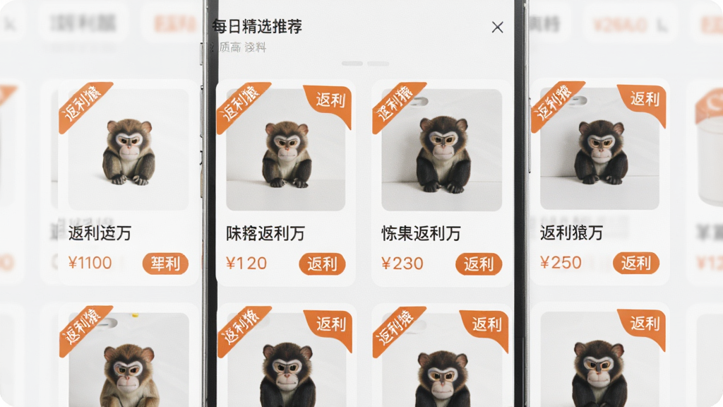 ����Գÿ�վ�ѡ�Ƽ�ҳ�棬�����������ֻ���Ļ����ʾ������Ʒ��Ƭ��������ʽ���У�ÿ�ſ�Ƭ������Ʒͼ�����ơ��۸�ͷ�����ǩ������Ϊ�������񣬷��Ϊ��ˬ���ţ�ϸ�ڰ�����ɫ�����Ǳꡢ��ɫ��Ƭ��ǳ�ұ����������������ɾ����޶���Ԫ��